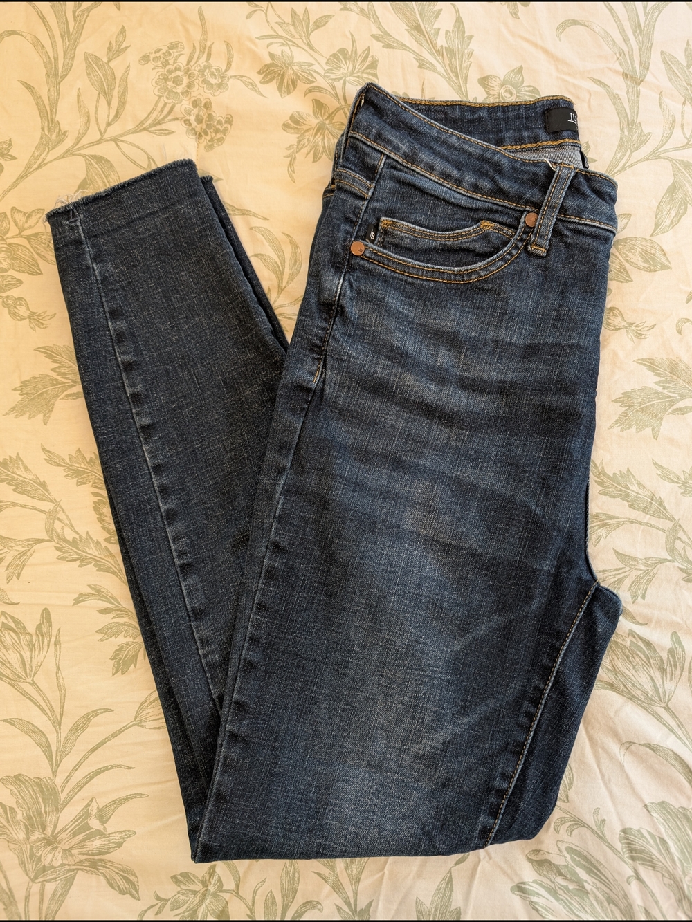 Judy Blue Indigo High Rise Skinny Fit Jeans with Raw Hem